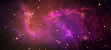 Gerçekçi nebula ve parlayan yıldızlarla dolu bir uzay vektör arkaplanı. Sihirli renkli galaksi