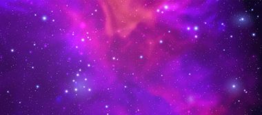 Gerçekçi nebula ve parlayan yıldızlarla dolu bir uzay vektör arkaplanı. Sihirli renkli galaksi