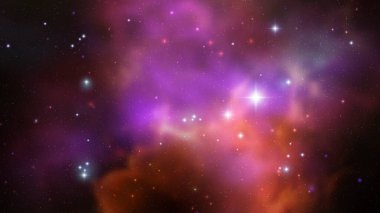Gerçekçi nebula ve parlayan yıldızlarla dolu bir uzay vektör arkaplanı. Sihirli renkli galaksi