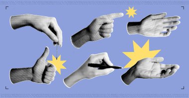 Yarım tonluk eller görüntüsü. Pop sanat retro tarzı