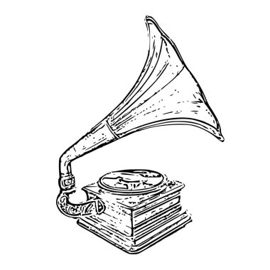 Klasik Gramofon Minimalist Biçiminin Zarif İnce Çizgi Sanat İllüstrasyonu