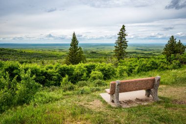 Cypress Hills Eyaletler Arası Parkı, Saskatchewan 'a bakan bir bank.