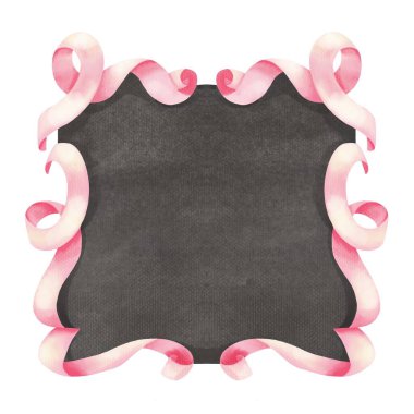 Pink Ribbon Frame On Black Board 