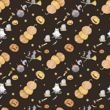 Suluboya Cadılar Bayramı kusursuz desen Tüm dosyalar pürüzsüzdür. Dijital tasarımlar, el sanatları, duvar kağıtları, ambalaj kağıtları ve daha fazlası için mükemmel..