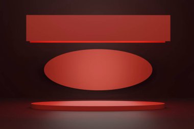 Kopyalama alanı 3d olan kırmızı oda sahnesi.