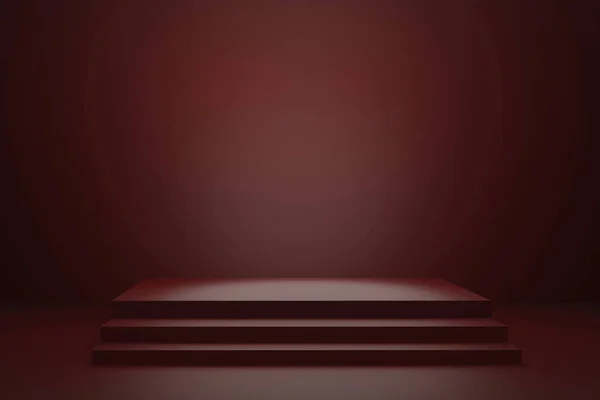 Schodiště Červené Tmavé Místnosti Kopírovacím Prostorem Osvětlené Jeviště Vykreslení — Stock fotografie