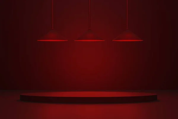 Červený Pokoj Pódium Displej Romantickou Náladu Slabé Světlo Scéna Pro — Stock fotografie