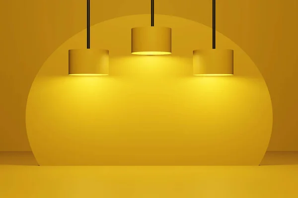 home interior yellow room with luminous lamps copy space,empty mockup 3d render.