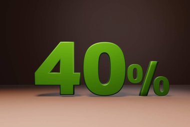 Promosyon pazarlama indirimi% 40 indirim, elverişli kredi teklifi yeşil metin numarası 3D render.