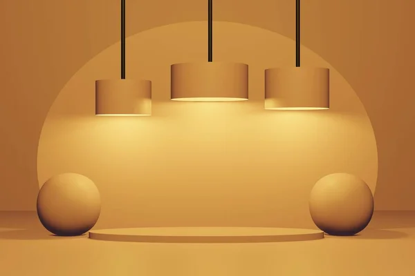 Casa Parede Interior Quarto Amarelo Com Lâmpadas Luminosas Espaço Cópia — Fotografia de Stock