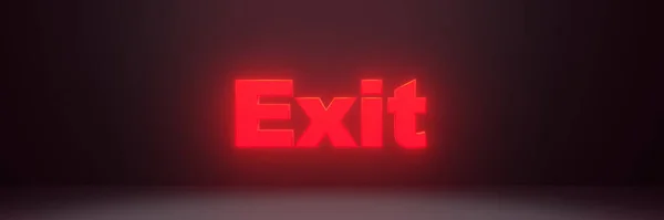 exit red neon lighting text 3d render, lettering banner.