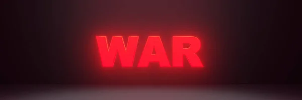 Textul Război Semn Iluminat Neon Roșu Redare Întunecată Banner Litere — Fotografie, imagine de stoc