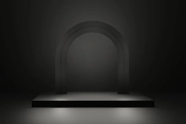Černá Tmavě Realistický Obdélníkový Podstavec Pódium Obloukem Luxusní Geometrická Platforma — Stock fotografie