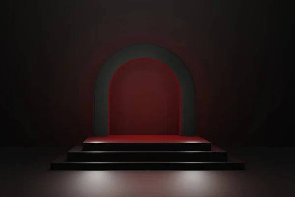 Plataforma Roja Negra Vacía Con Arco Para Promoción Del Producto —  Fotos de Stock