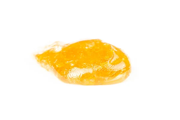 Guld Cannabis Harts Extrakt Isolat Vit Bakgrund Gul Dab Utstryk Stockbild