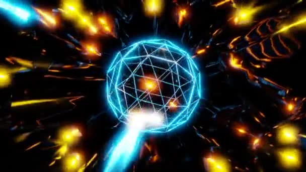 Звезды Энергии Диско Кибер Мяч Темном Абстрактном Цикла Шаблон Фона — стоковое видео