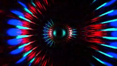 red blue fractal tunnel with iridescent reflect light abstract vj loop background. 4k footage