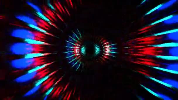 红色蓝色分形隧道 有彩虹光反射光抽象Vj环路背景 4K镜头 — 图库视频影像
