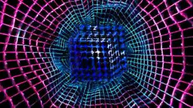 rotating blue cube in space grid vj loop background template. High quality 4k footage