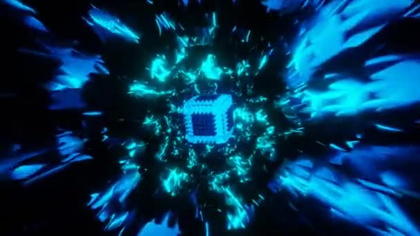 Rotating Blue Geometric Cube Motion Template Background High Quality Footage — Stockvideo
