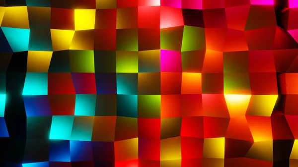 multi coloured glow mosaic, music rhythm pixel cubes motion background 3d illustration.