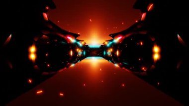 beautiful space reflection sci-fi tunnel with flying fire particles 3d vj loop. 4k footage
