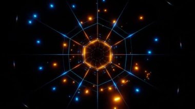 cosmic fractal tunnel with glowing orange blue lights vj loop abstract background. 4k footage