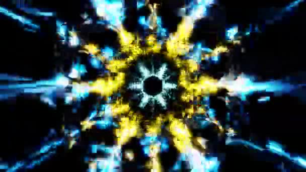 Loop Pulsating Energy Vibrating Blue Yellow Fractal Background High Quality — Stock video