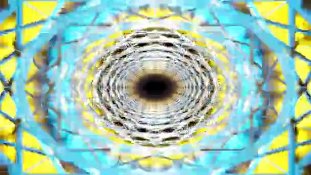 Сине Желтый Геометрический Изгибающий Туннель Loop Фон Высококачественные Кадры — стоковое видео
