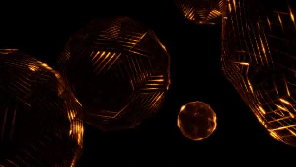 Абстрактный Фон Движения Многих Золотых Шаров Темном Цикла Высококачественные Кадры — стоковое видео