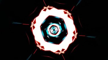 vj loop abstract background dark tunnel with red blue flashes of light. High quality 4k footage