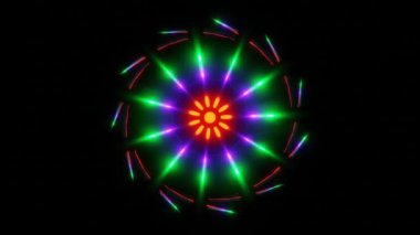 colorful neon lighting rotating circle stars illuminated vj loop. High quality 4k footage