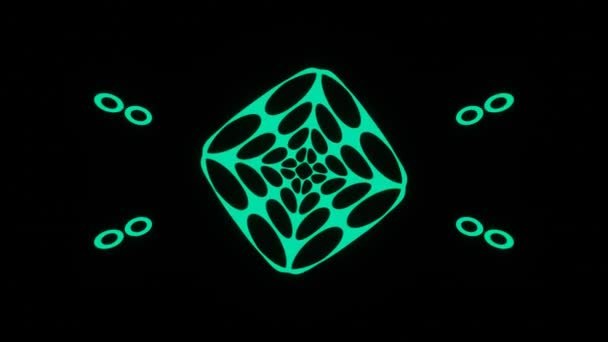 Βρόχο Πράσινο Φως Λάμψη Περιστρεφόμενα Γεωμετρικά Σχήματα Κύβος Και Torus — Αρχείο Βίντεο