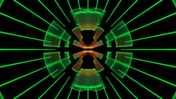 Loop Rotating Green Neon Corridor Sci Shape Elements Abstract Background — Stock video
