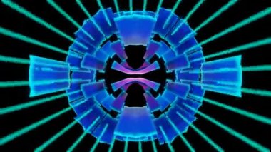 vj loop for live event blue green glow tunnel and green shapes abstract background. High quality 4k footage