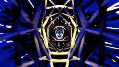 sci-fi digital vibrating blue-yellow tunnel vj loop motion cyberspace event background.4k footage