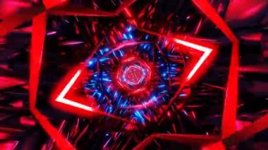 Bilim kurgu dairesi kırmızı mavi döner geometrik tünel canlı olay 3D soyut arkaplan. 4k görüntü