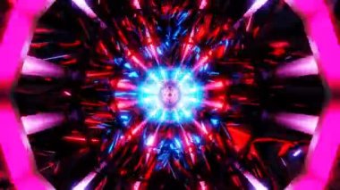 Bilimkurgu kırmızı mor ışık soyut arkaplan yansıma çember parlayan tünel vj döngü 4k 