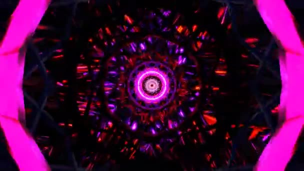 Sci Bucle Reflexión Túnel Brillante Rotar Púrpura Luz Roja Fondo — Vídeos de Stock