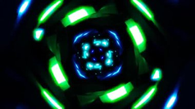 VJ döngüsü bilim-kurgu mavi ışık müzik arkaplanı için karanlıkta dönen tünel. Yüksek kalite 4k görüntü