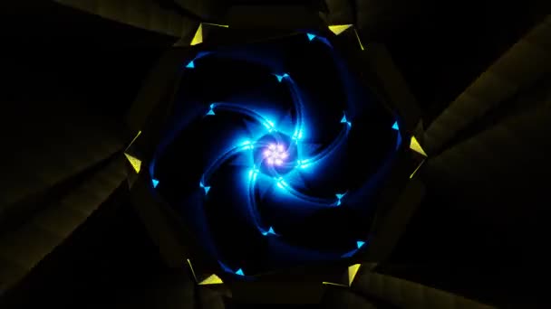 Animation Bleu Jaune Étoile Fractale Tunnel Dans Obscurité Pour Événement — Video