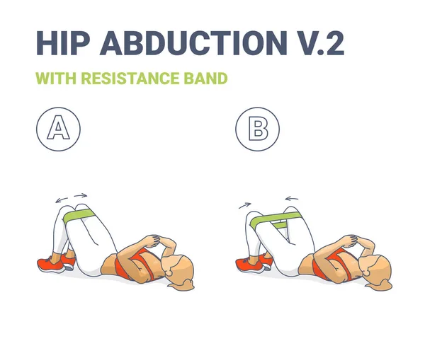 Hip Abduction Resistance Band Exercise Guide Steps Inglês Fitness Girl —  Vetores de Stock