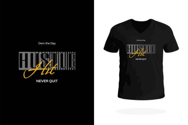 Cesur bir Hustle Hit 'li beyzbol temalı tişörtü Asla Bırakmaz mesajını. Oyuncular, koçlar ve taraftarlar için harika..
