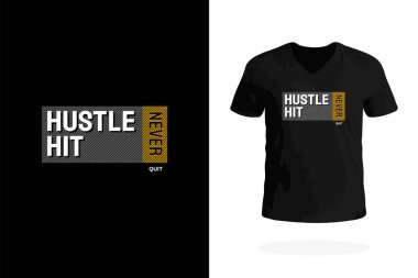 Basketboldan esinlenilmiş Hustle Hit Never Out tişörtü. Oyuncular, sporcular ve maç hayranları için harika..