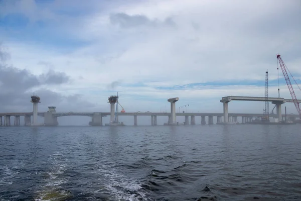 Bridge construction at a causeway on the Intracoastal Waterway