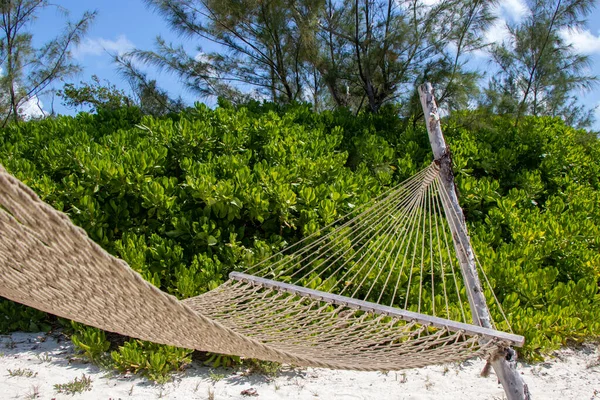 Pusty Hamak Linowy Tropikalnej Plaży — Zdjęcie stockowe