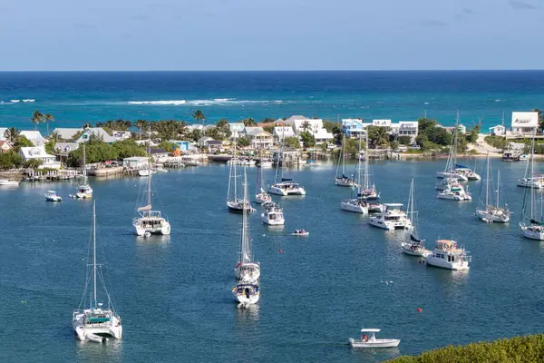 stock image Hope Town, Abacos, Bahamas - March 26, 2024: Boats in the crowded mooring field in Hope Town, Abacos, Bahamas