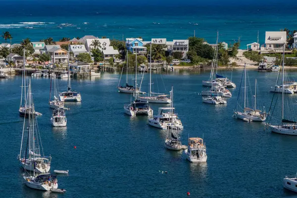 stock image Hope Town, Abacos, Bahamas - March 26, 2024: Boats in the mooring field in Hope Town