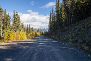 Kanada Rocky Dağları 'ndaki dik çakıl yolu Altın, İngiliz Kolombiya