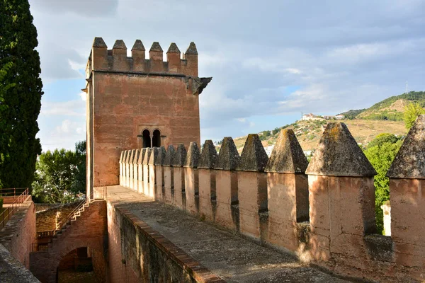 Muur Toren Van Toppen Van Het Alhambra Granada Spanje — Stockfoto